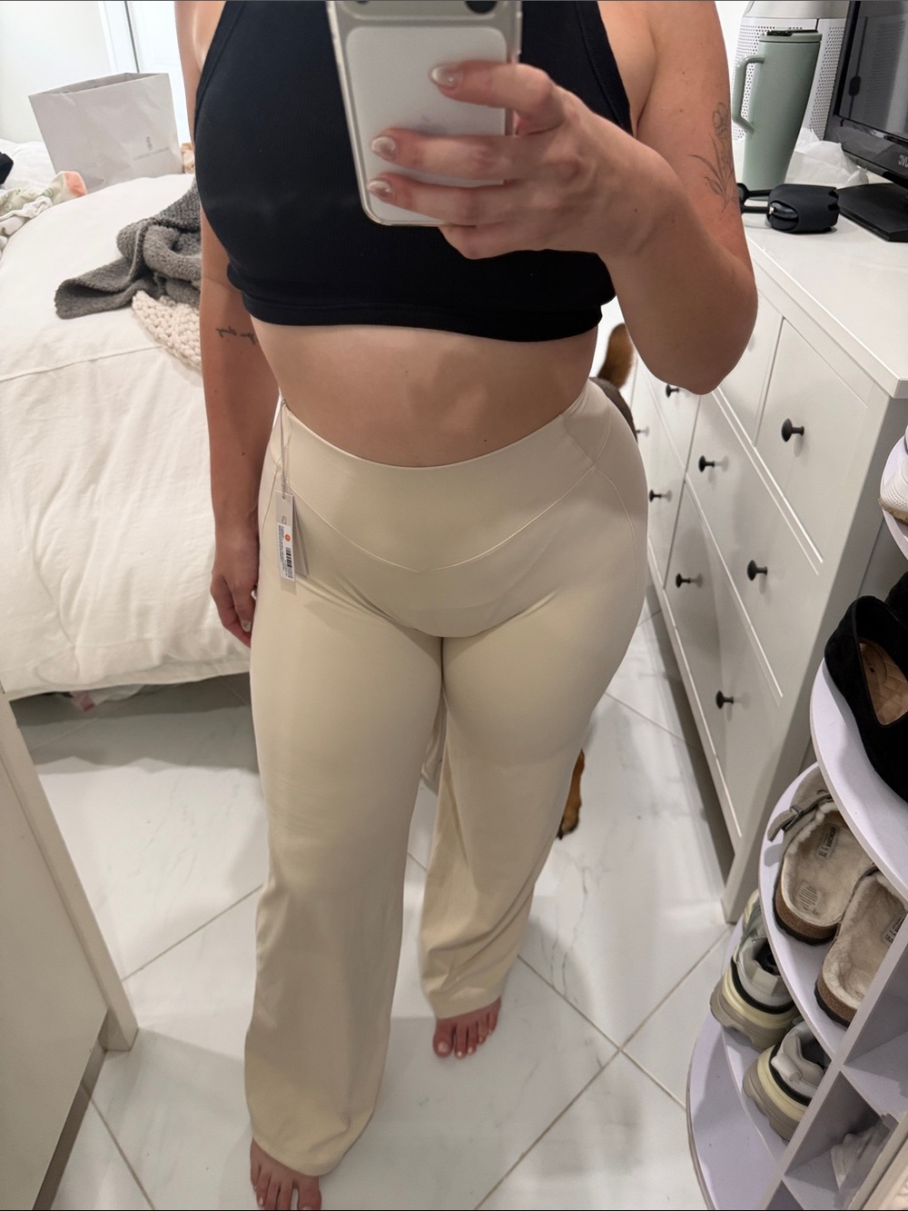BuffBunny Wide-Leg High-Rise Pants in Cream
